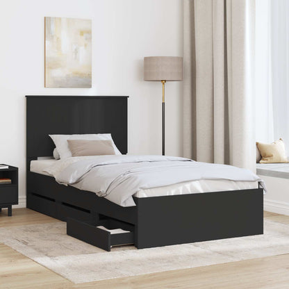Bed Frame with Drawer Black 100 x 200 cm Engineer Wood