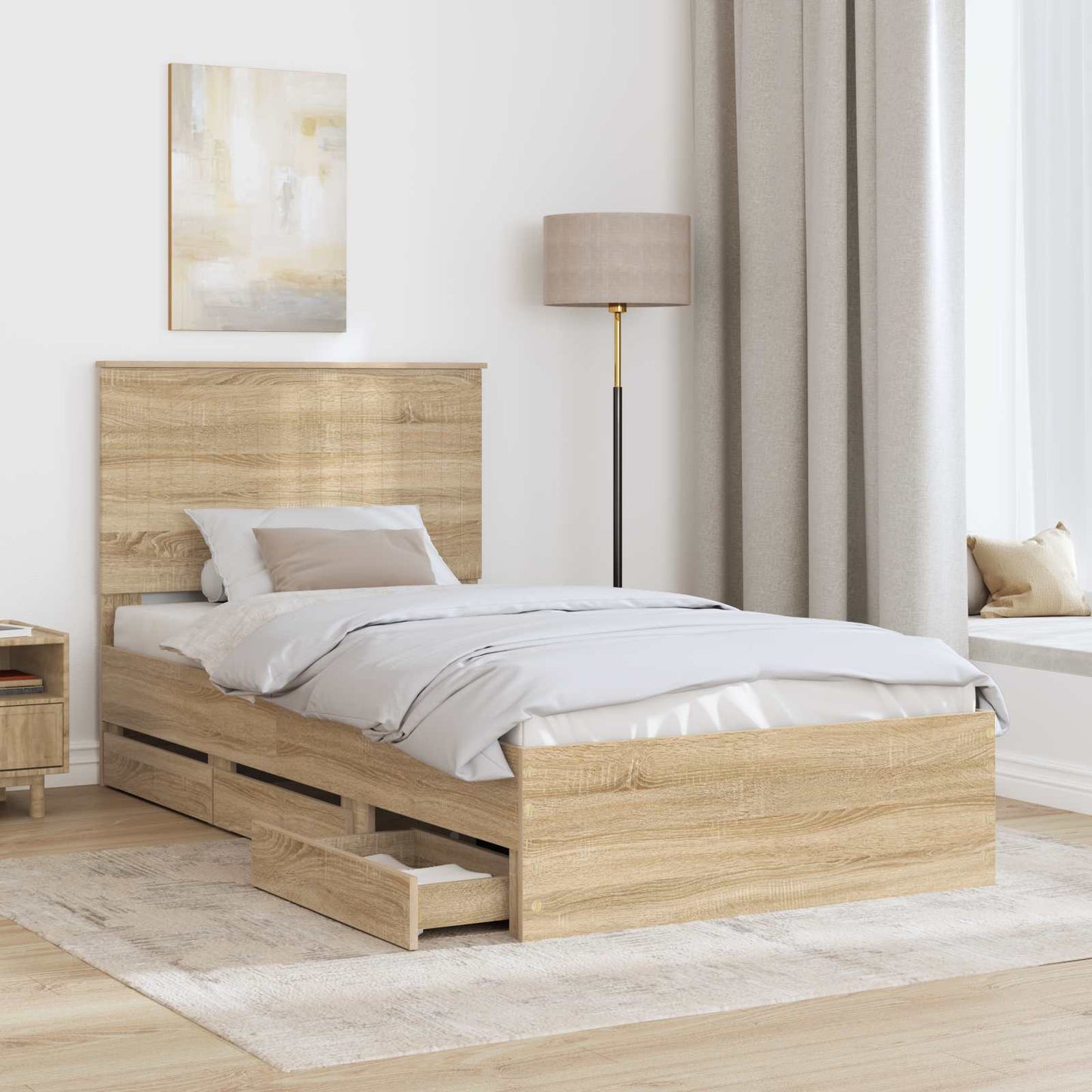 Bed Frame with Drawer Sonoma Oak 100 x 200 cm Engineer Wood