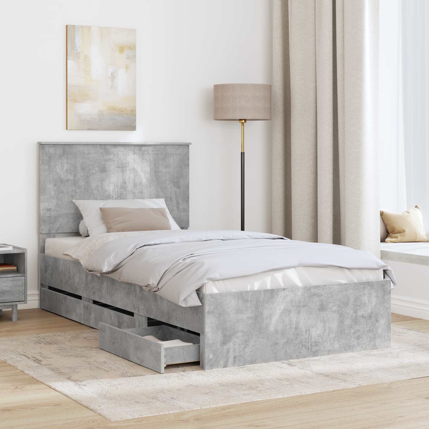 Bed Frame with Drawer Concrete Grey 100 x 200 cm Engineer Wood