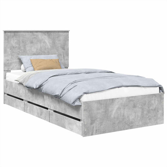 Bed Frame with Drawer Concrete Grey 100 x 200 cm Engineer Wood