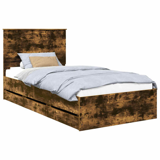 Bed Frame with Drawer Smoked Oak 100 x 200 cm Engineer Wood