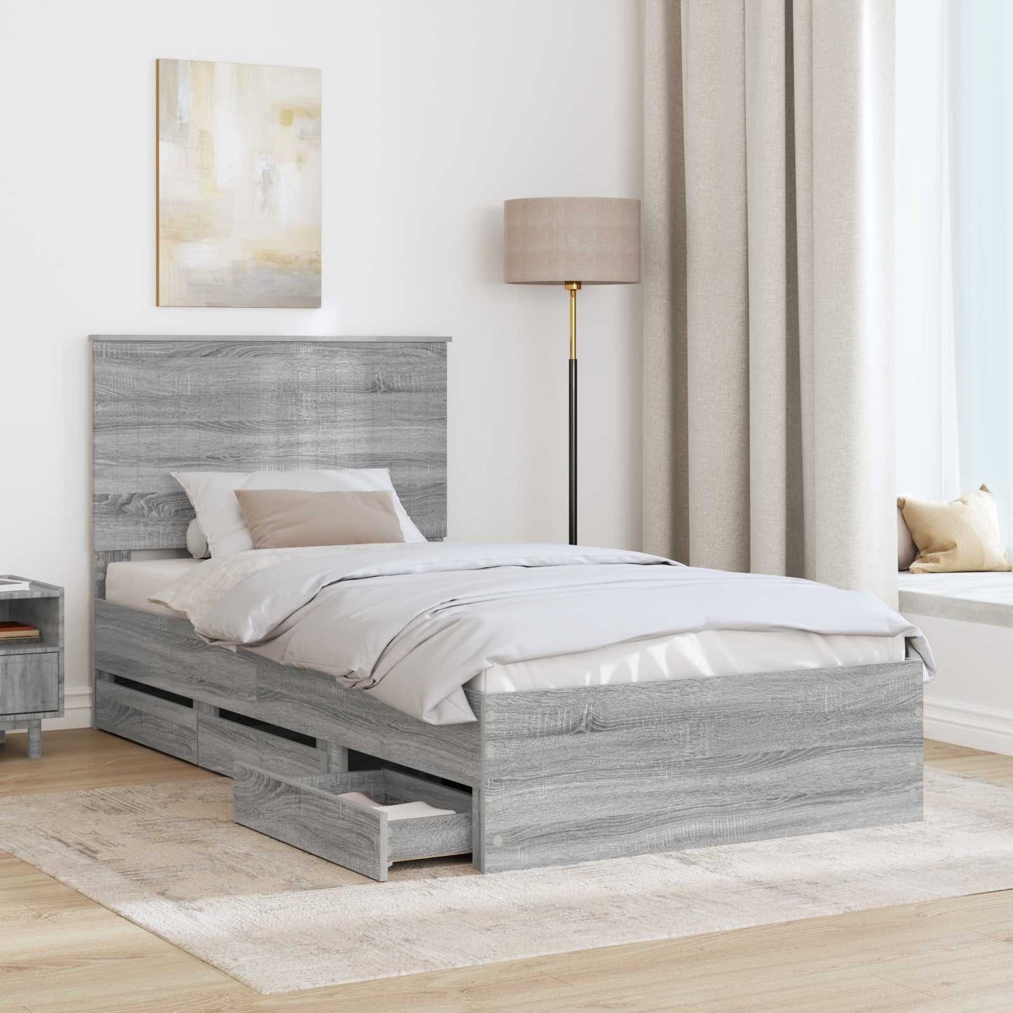 Bed Frame with Drawer Grey Sonoma 100 x 200 cm Engineer Wood