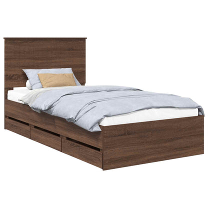 Bed Frame with Drawer Brown Oak 100 x 200 cm Engineer Wood
