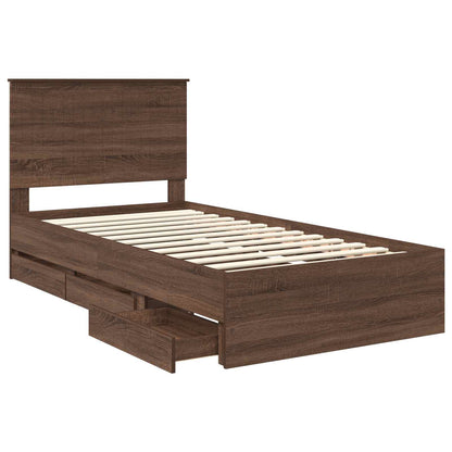 Bed Frame with Drawer Brown Oak 100 x 200 cm Engineer Wood
