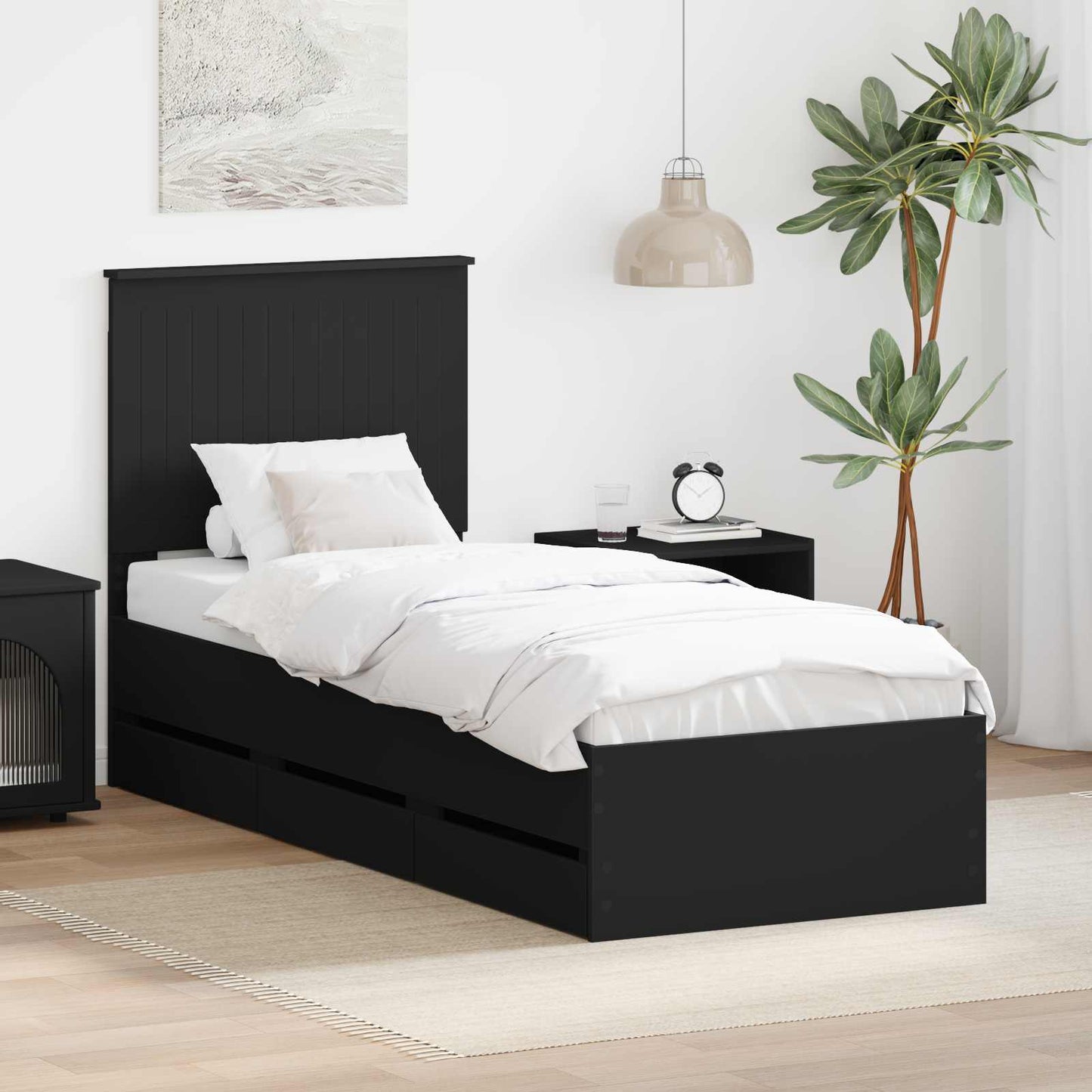 Bed Frame with Drawer Black 90 x 190 cm Engineer Wood