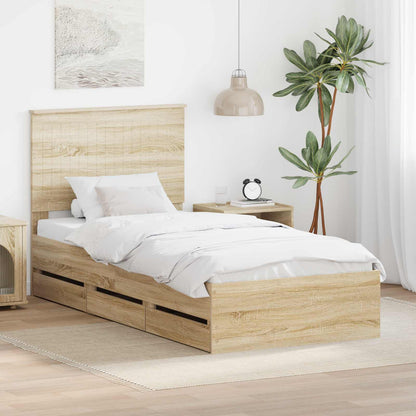 Bed Frame with Drawer Sonoma Oak 90 x 190 cm Engineer Wood