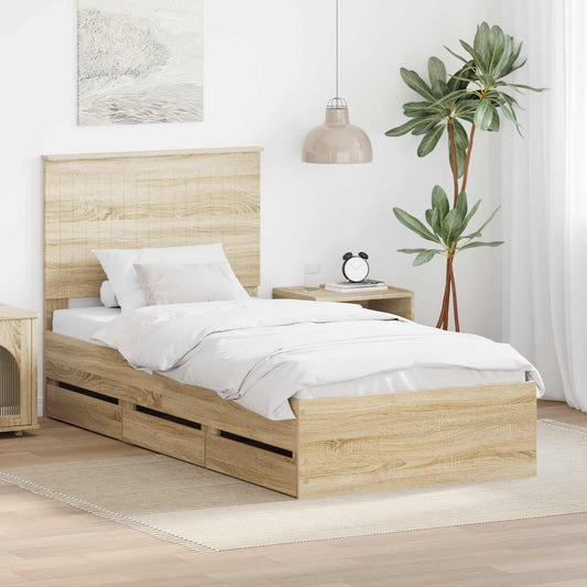 Bed Frame with Drawer Sonoma Oak 90 x 190 cm Engineer Wood