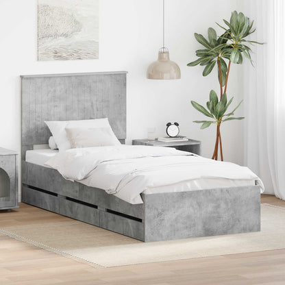 Bed Frame with Drawer Concrete Grey 90 x 190 cm Engineer Wood
