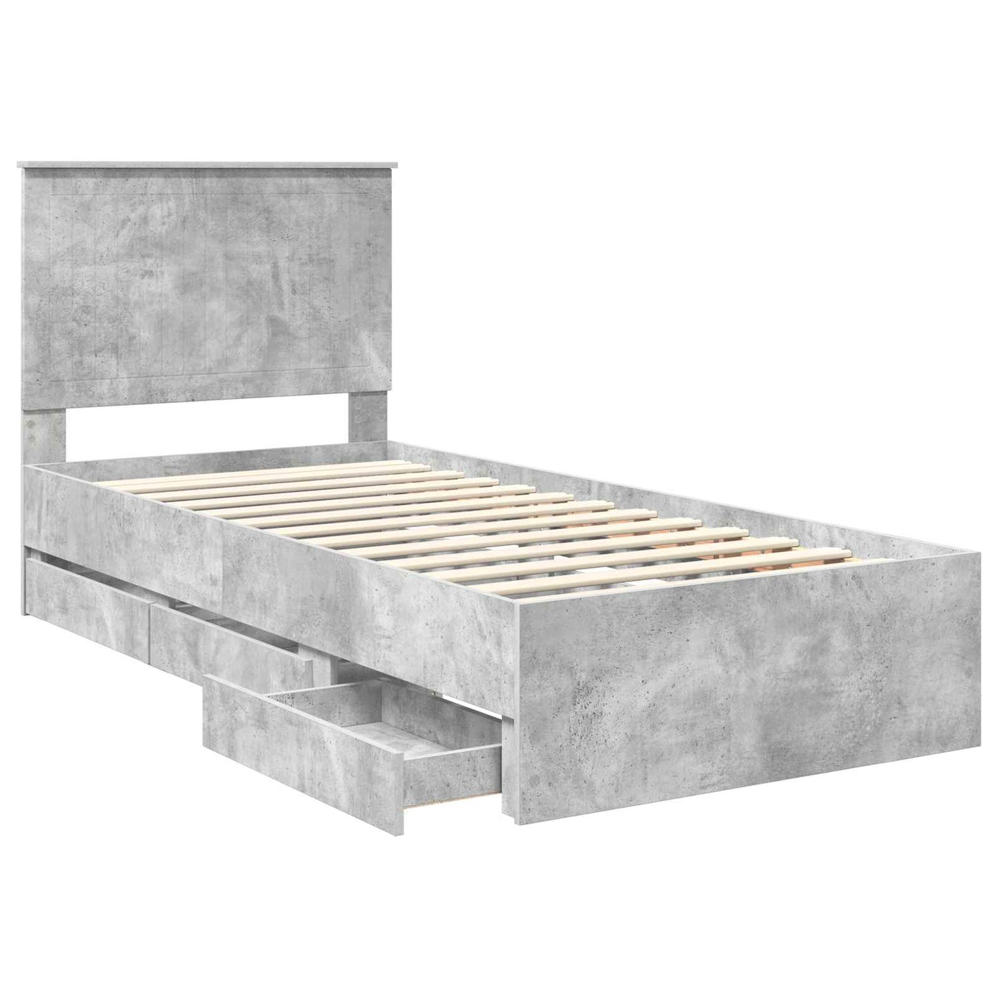 Bed Frame with Drawer Concrete Grey 90 x 190 cm Engineer Wood