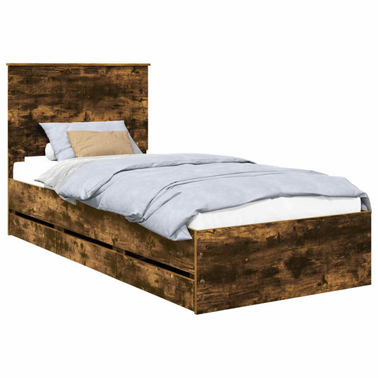 Bed Frame with Drawer Smoked Oak 90 x 190 cm Engineer Wood
