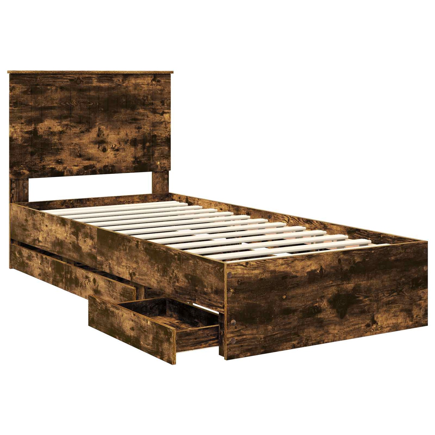Bed Frame with Drawer Smoked Oak 90 x 190 cm Engineer Wood