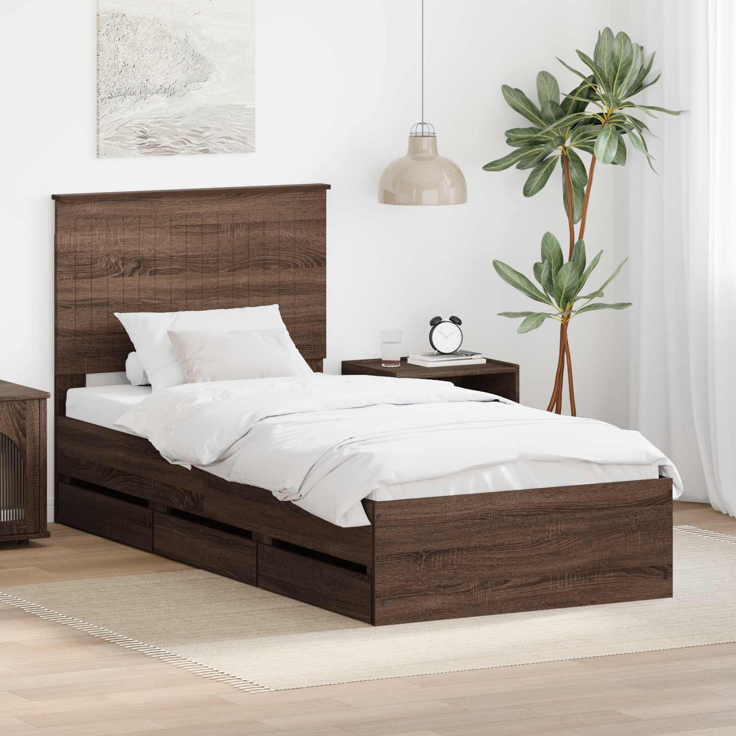 Bed Frame with Drawer Brown Oak 90 x 190 cm Engineer Wood