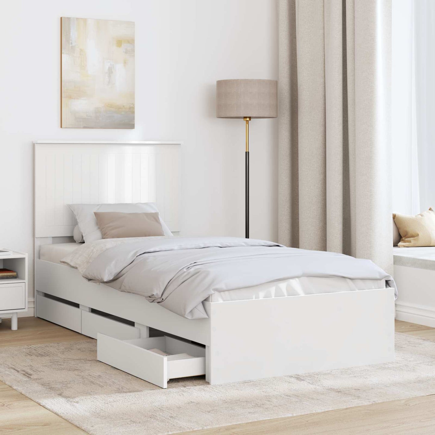Bed Frame with Drawer White 90 x 200 cm Engineer Wood