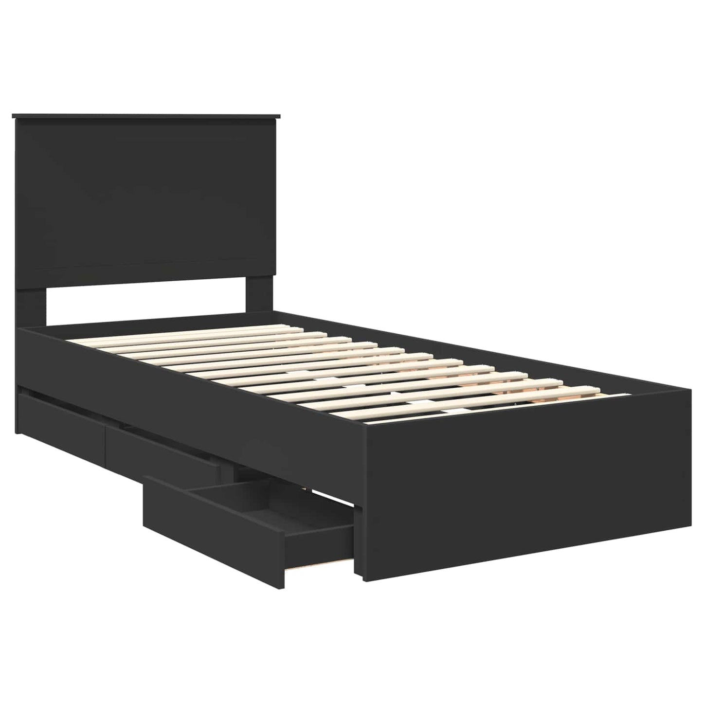 Bed Frame with Drawer Black 90 x 200 cm Engineer Wood
