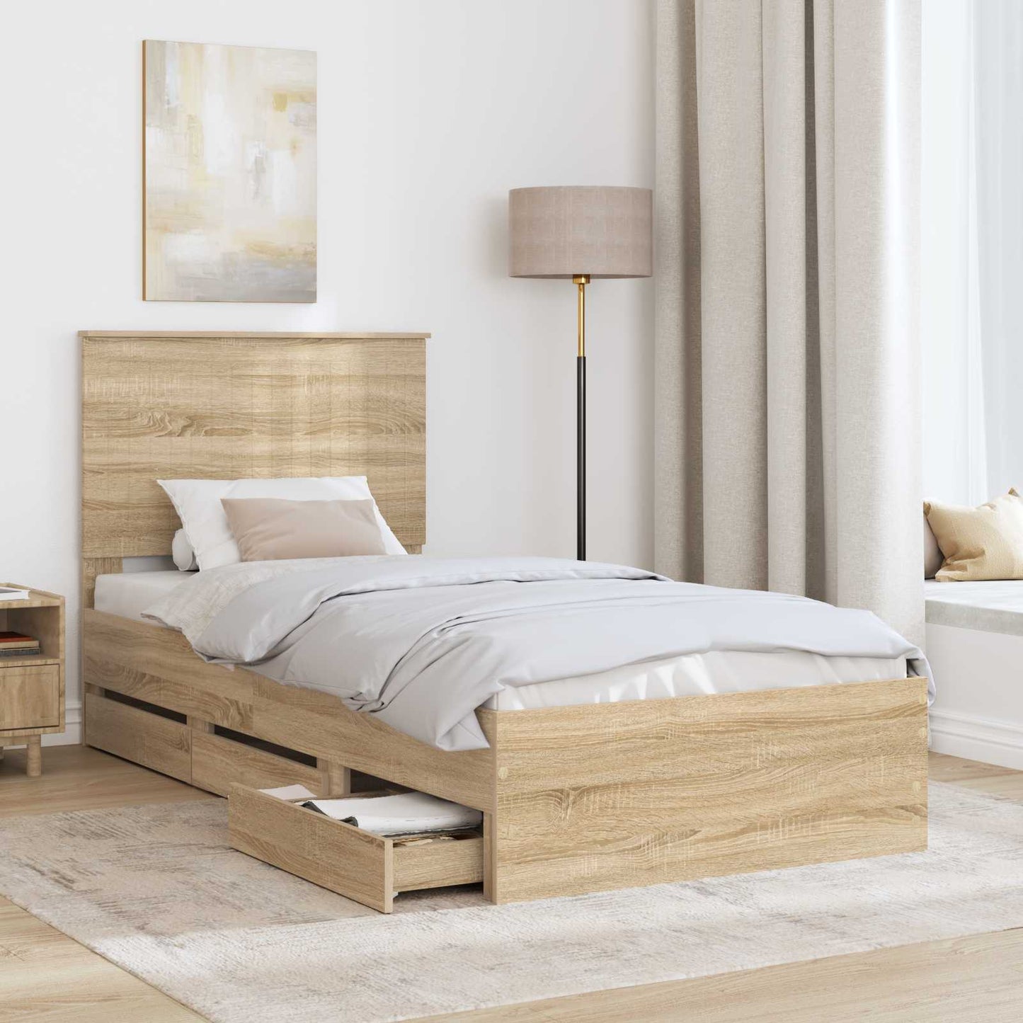 Bed Frame with Drawer Sonoma Oak 90 x 200 cm Engineer Wood
