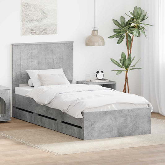 Bed Frame with Drawer Concrete Grey 90 x 200 cm Engineer Wood