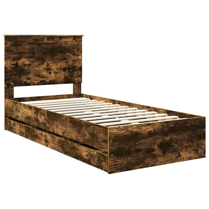 Bed Frame with Drawer Smoked Oak 90 x 200 cm Engineer Wood