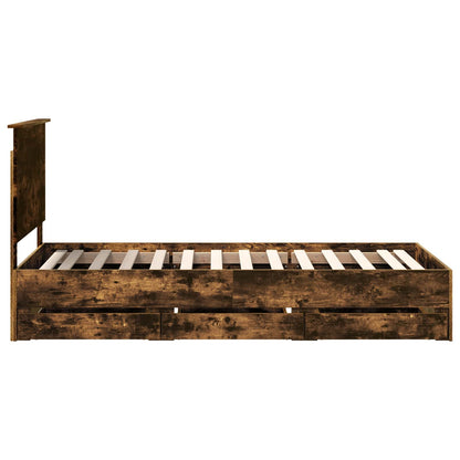 Bed Frame with Drawer Smoked Oak 90 x 200 cm Engineer Wood