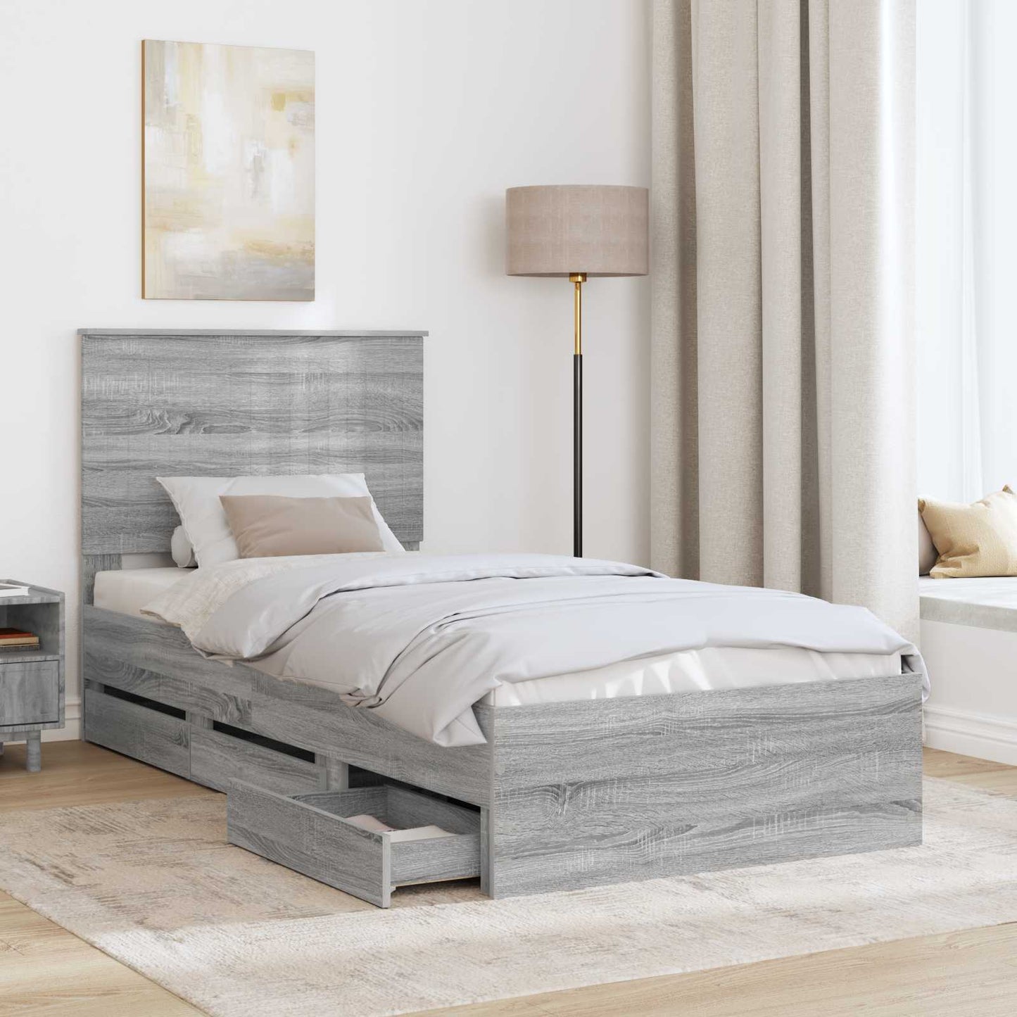 Bed Frame with Drawer Grey Sonoma 90 x 200 cm Engineer Wood