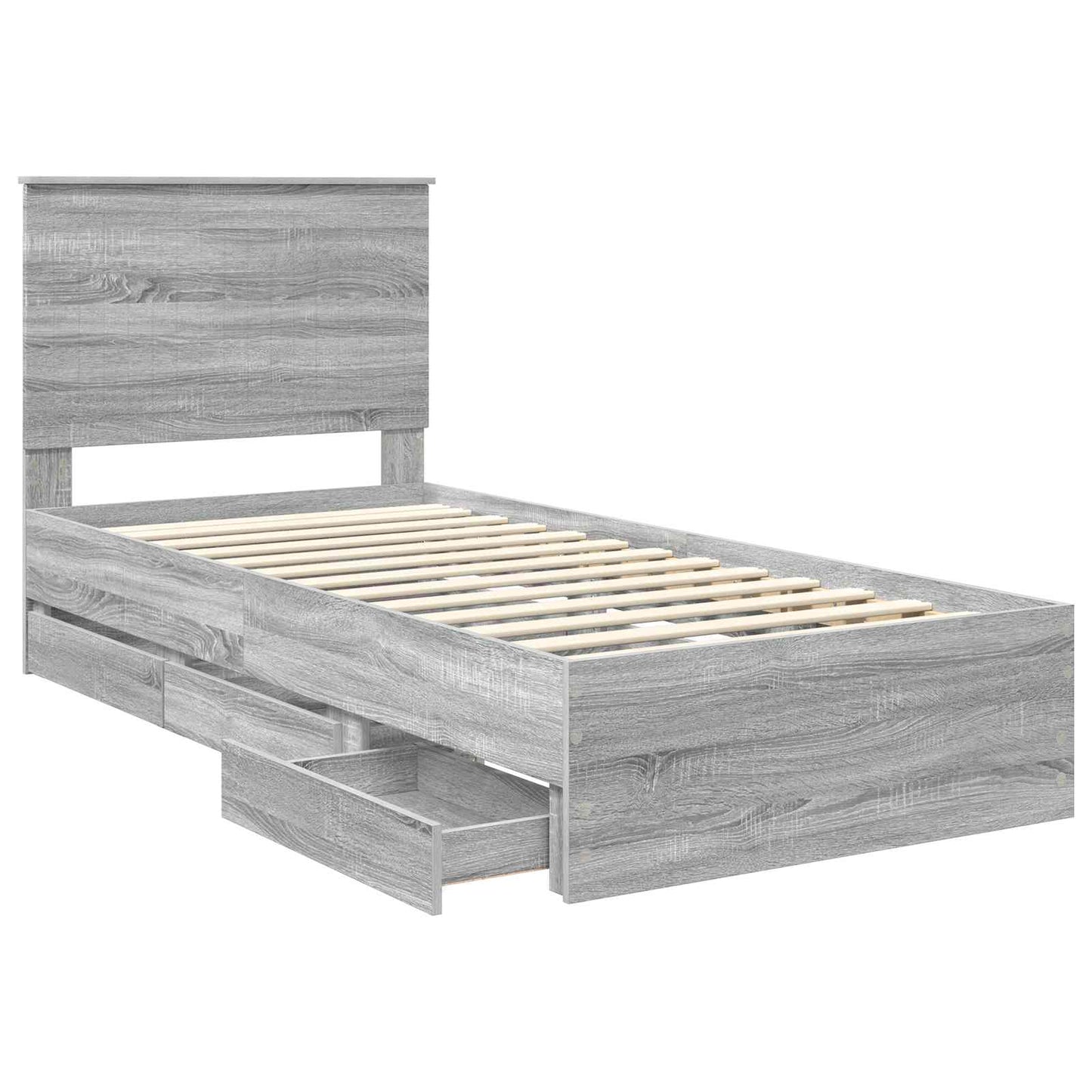 Bed Frame with Drawer Grey Sonoma 90 x 200 cm Engineer Wood