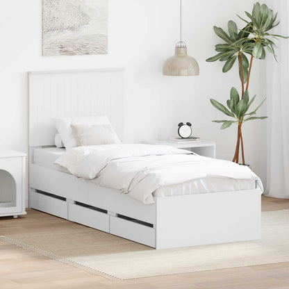 Bed Frame with Drawer White 75 x 190 cm Engineer Wood