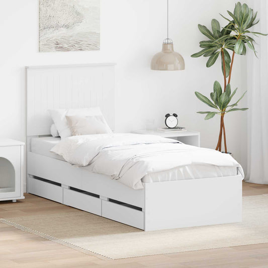 Bed Frame with Drawer White 75 x 190 cm Engineer Wood