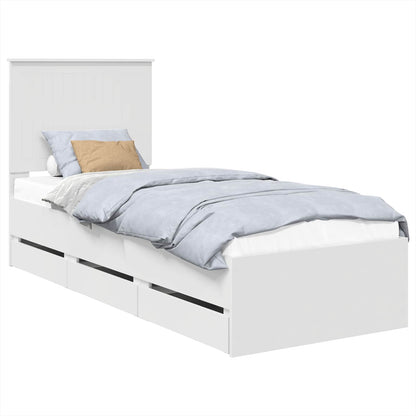Bed Frame with Drawer White 75 x 190 cm Engineer Wood