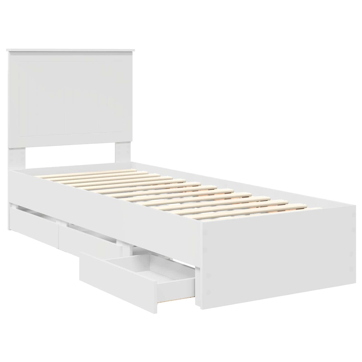 Bed Frame with Drawer White 75 x 190 cm Engineer Wood