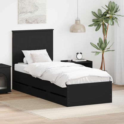 Bed Frame with Drawer Black 75 x 190 cm Engineer Wood