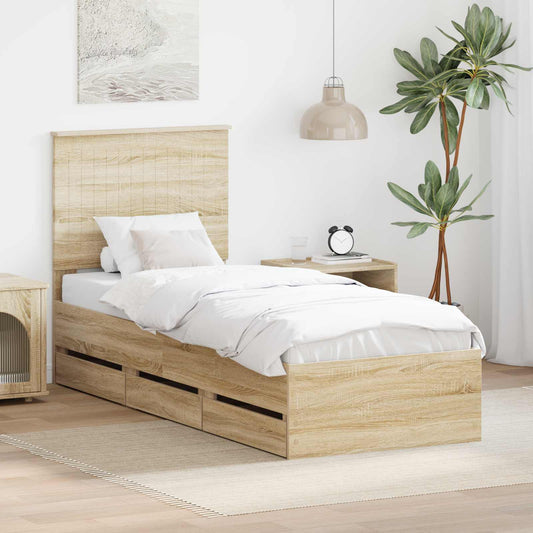 Bed Frame with Drawer Sonoma Oak 75 x 190 cm Engineer Wood