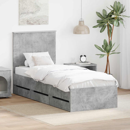 Bed Frame with Drawer Concrete Grey 75 x 190 cm Engineer Wood