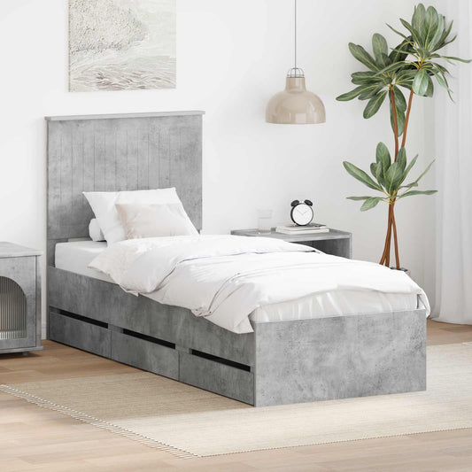 Bed Frame with Drawer Concrete Grey 75 x 190 cm Engineer Wood