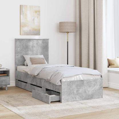 Bed Frame with Drawer Concrete Grey 75 x 190 cm Engineer Wood