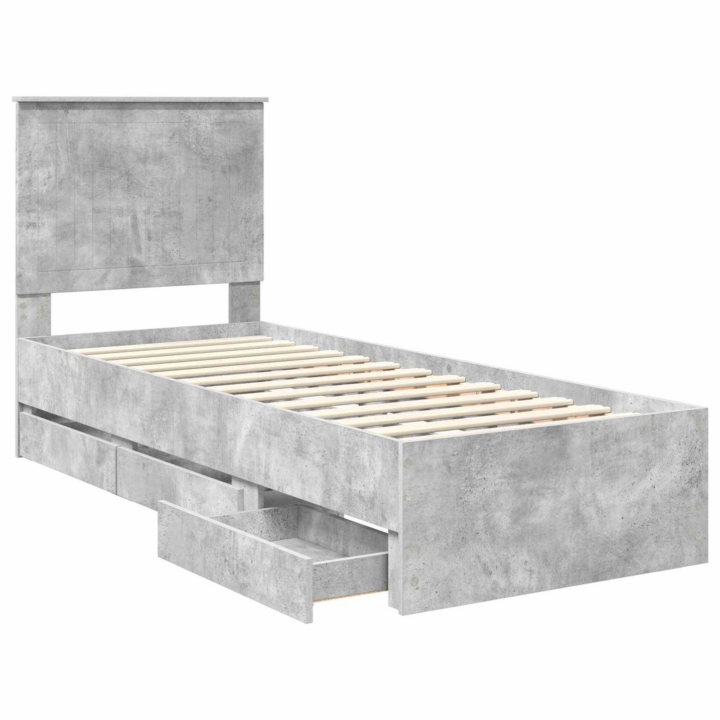 Bed Frame with Drawer Concrete Grey 75 x 190 cm Engineer Wood