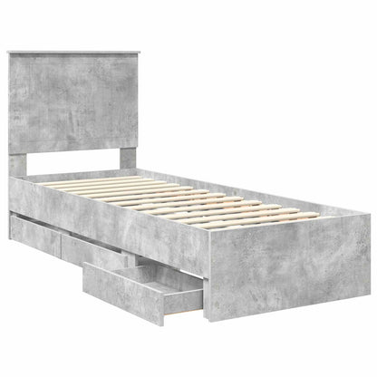 Bed Frame with Drawer Concrete Grey 75 x 190 cm Engineer Wood