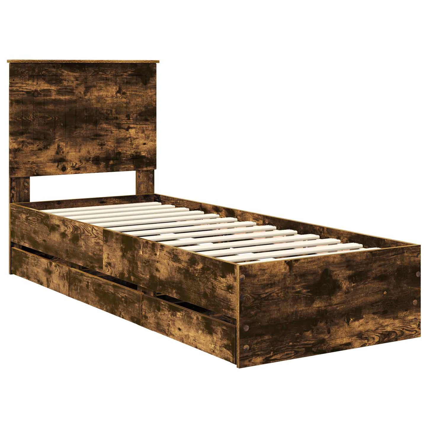 Bed Frame with Drawer Smoked Oak 75 x 190 cm Engineer Wood