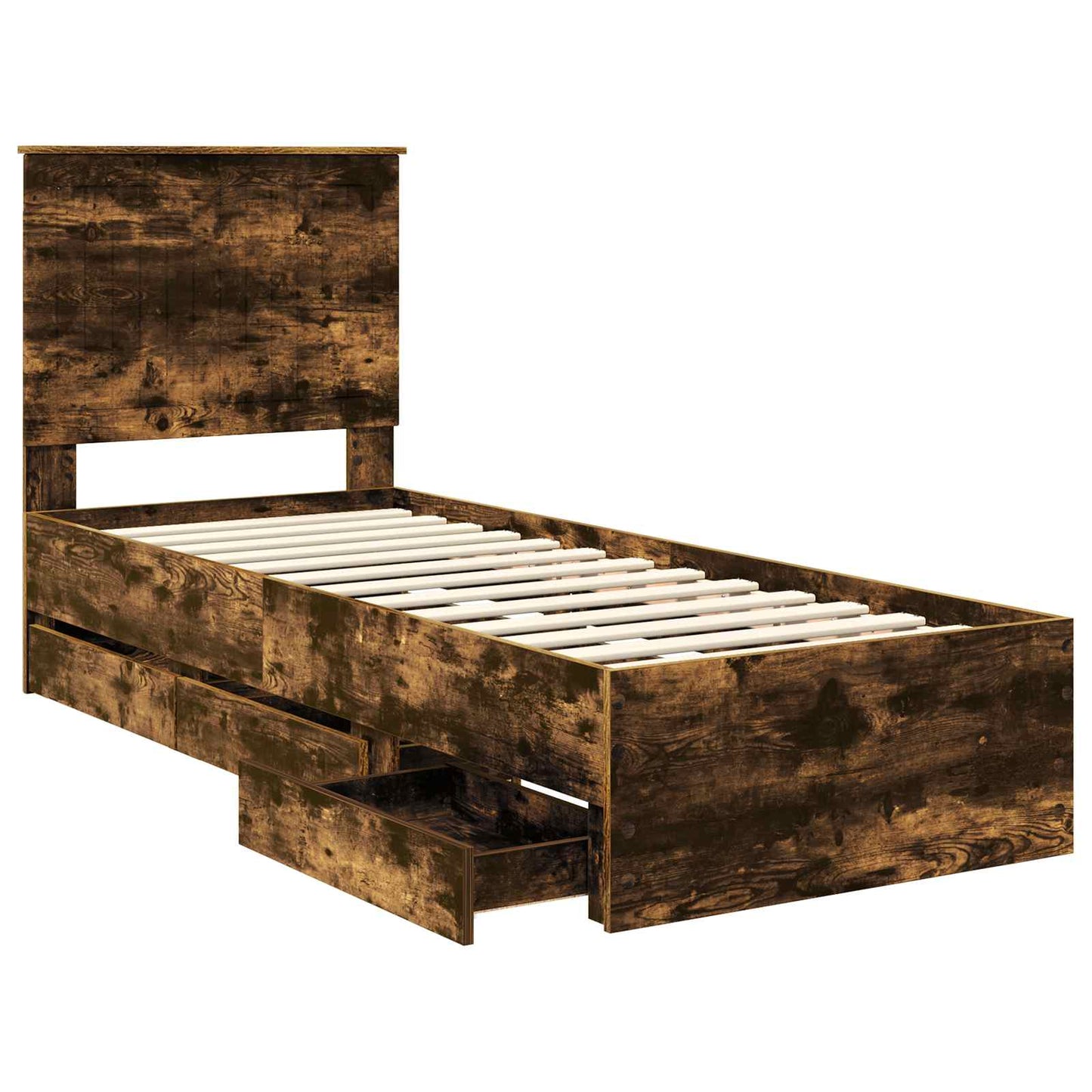 Bed Frame with Drawer Smoked Oak 75 x 190 cm Engineer Wood