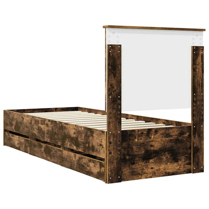Bed Frame with Drawer Smoked Oak 75 x 190 cm Engineer Wood