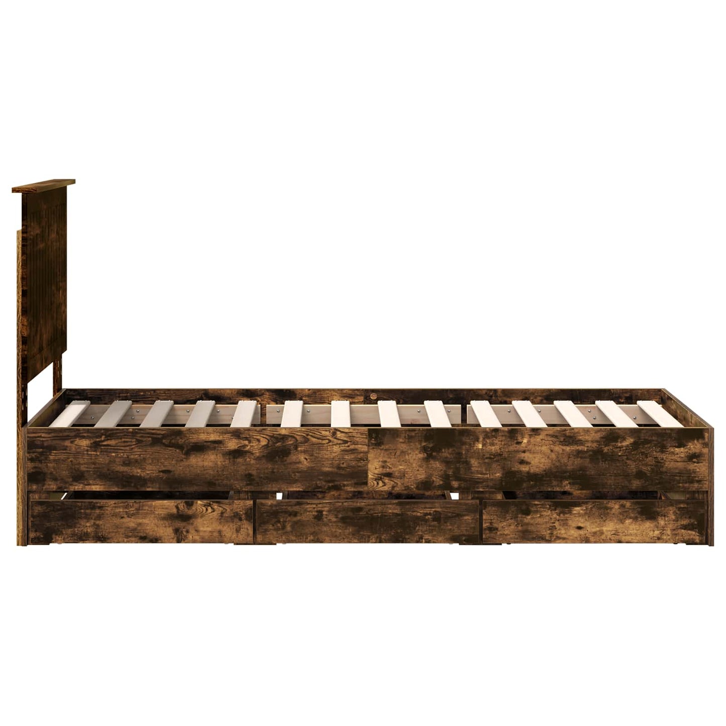 Bed Frame with Drawer Smoked Oak 75 x 190 cm Engineer Wood