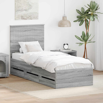 Bed Frame with Drawer Grey Sonoma 75 x 190 cm Engineer Wood