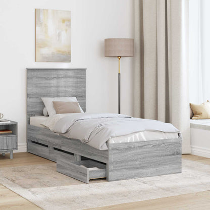 Bed Frame with Drawer Grey Sonoma 75 x 190 cm Engineer Wood