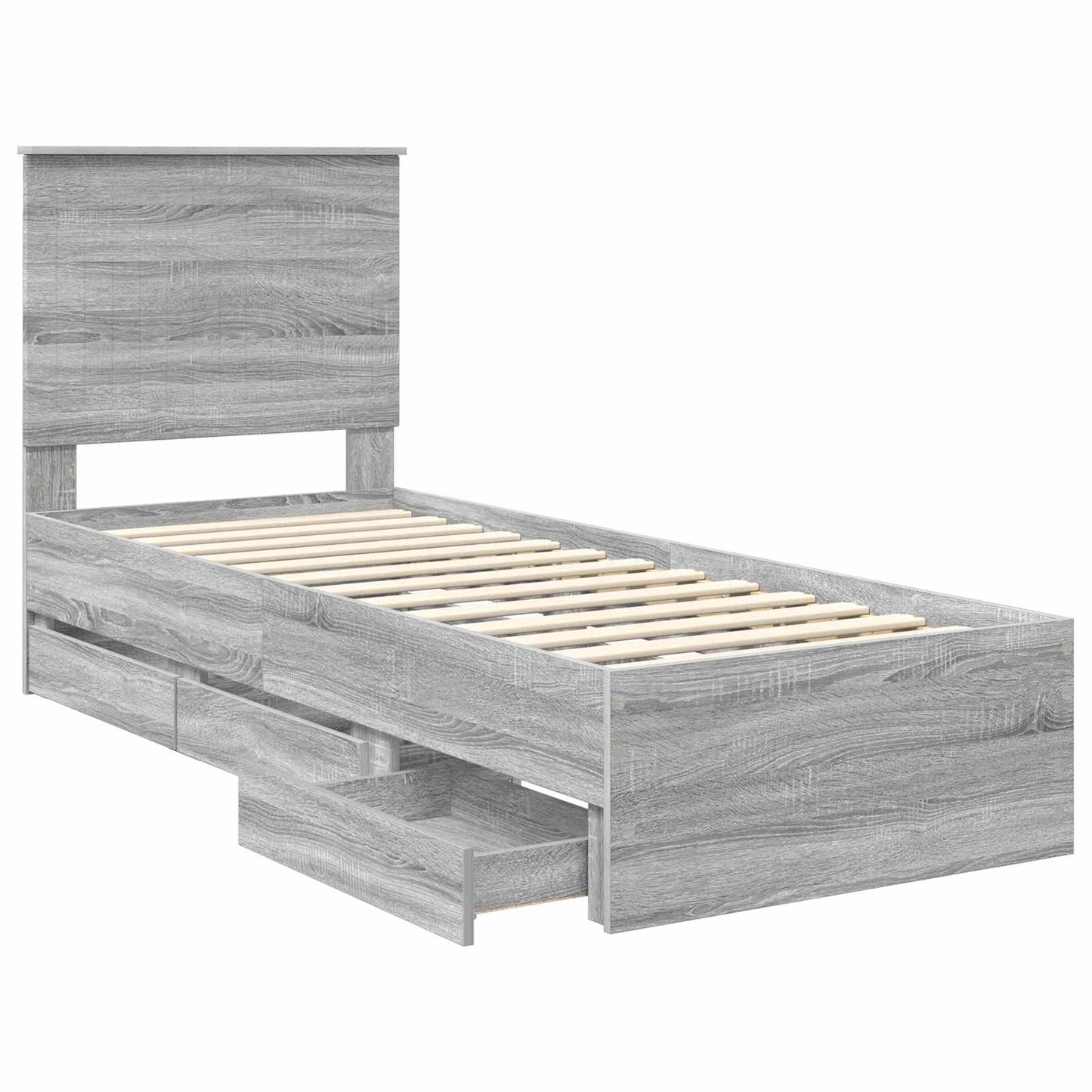 Bed Frame with Drawer Grey Sonoma 75 x 190 cm Engineer Wood