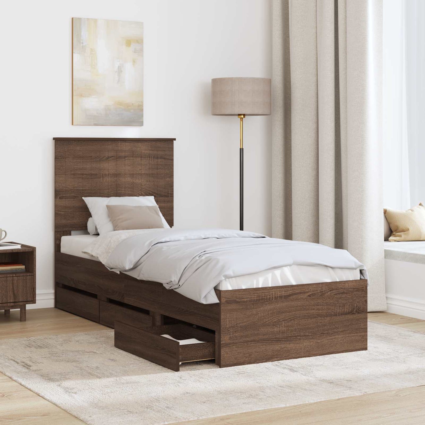 Bed Frame with Drawer Brown Oak 75 x 190 cm Engineer Wood