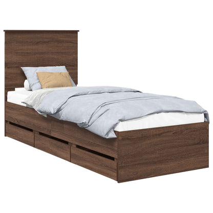 Bed Frame with Drawer Brown Oak 75 x 190 cm Engineer Wood