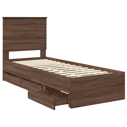 Bed Frame with Drawer Brown Oak 75 x 190 cm Engineer Wood