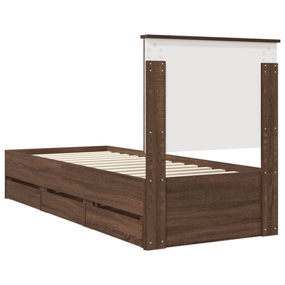 Bed Frame with Drawer Brown Oak 75 x 190 cm Engineer Wood
