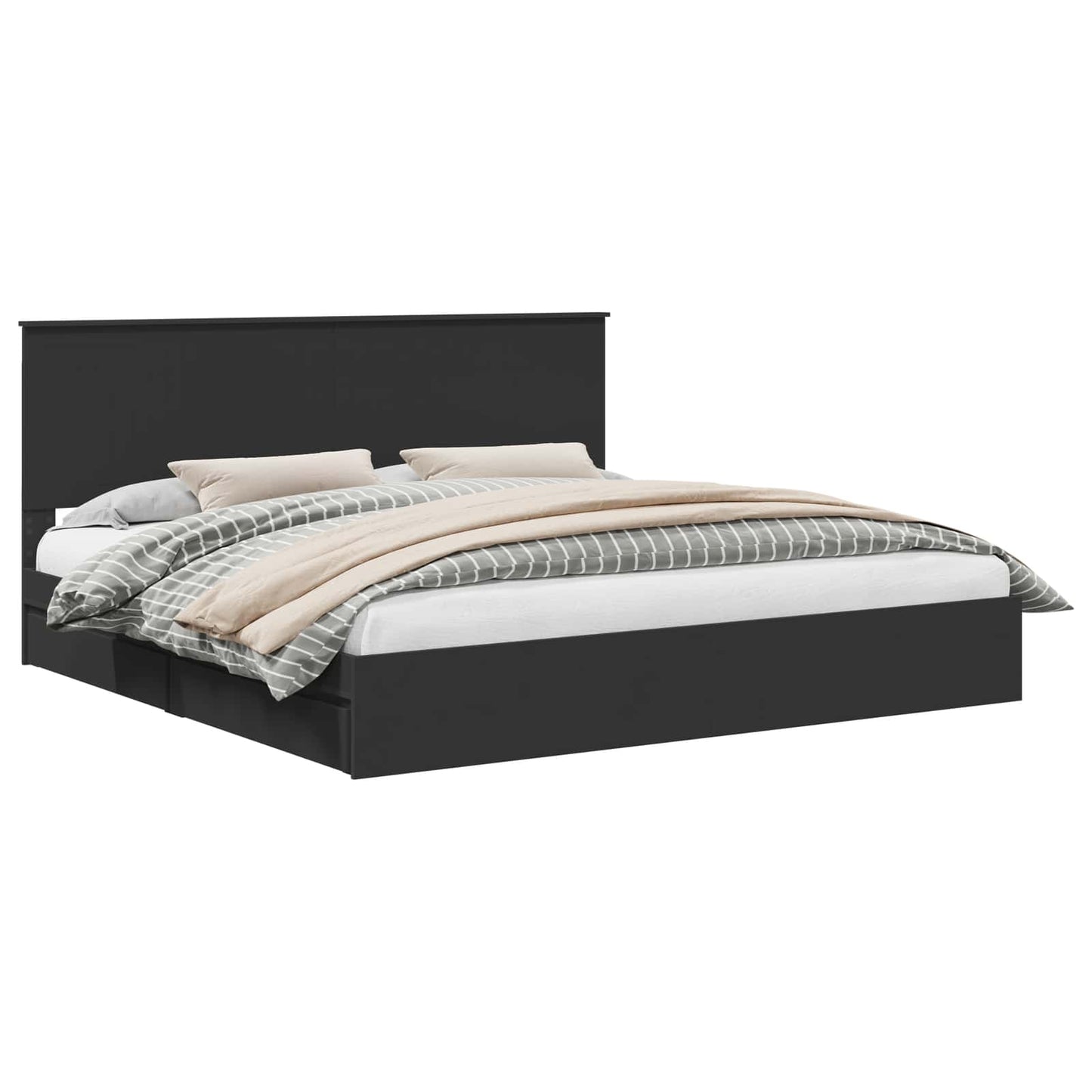 Storage Bed with Headboard Black 200 x 200 cm Engineered Wood