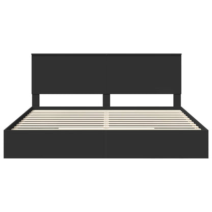 Storage Bed with Headboard Black 200 x 200 cm Engineered Wood