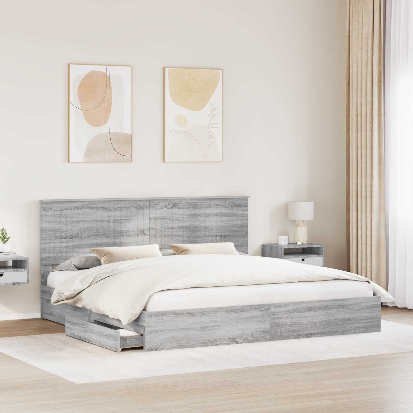Storage Bed Grey Sonoma 200 x 200 cm Engineered Wood