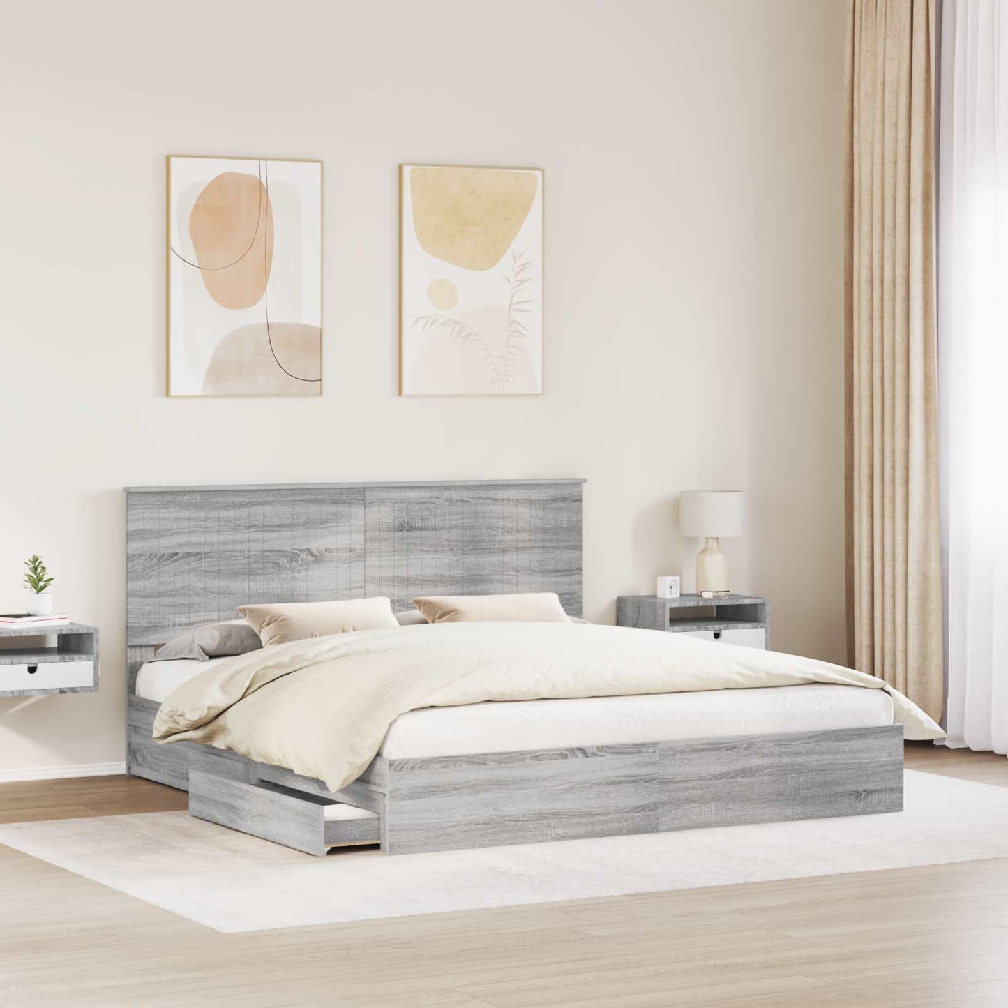 Storage Bed Grey Sonoma 180 x 200 cm Engineered Wood